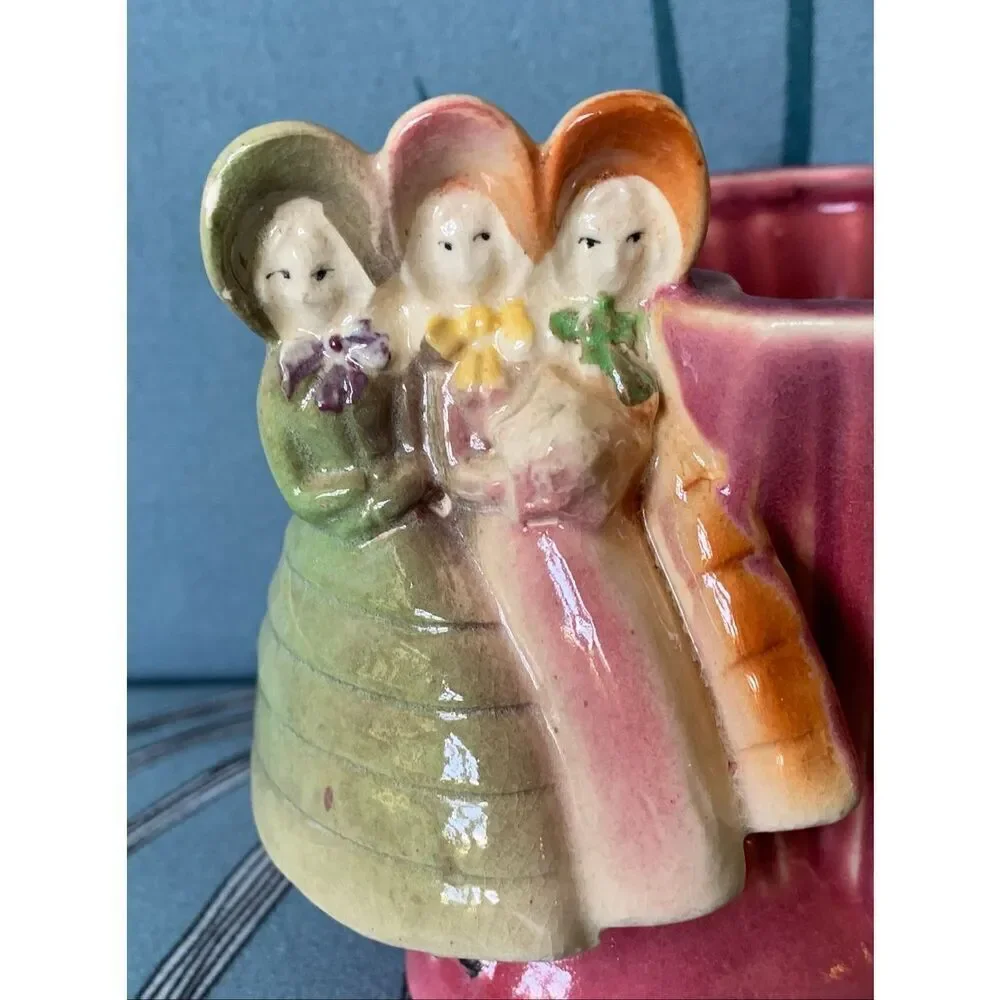 2 Dutch Girl Planters Vase Ceramic Vintage MCM Retro Art Deco